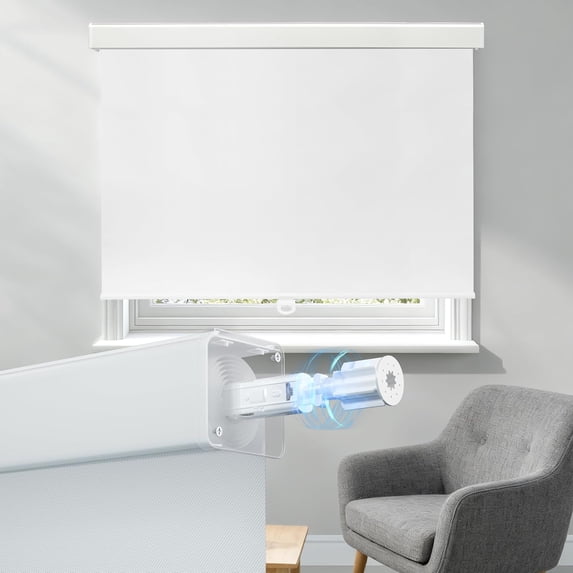 ShadeMart Customized Free-Stop Cordless Blackout Roller Shades, Thermal-Insulated Easy Install Window Blinds for Home Office Bedroom (White, 50.5'' W x 90'' H)
