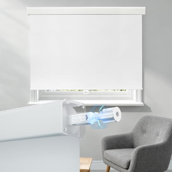 ShadeMart Customized Free-Stop Cordless Blackout Roller Shades, Thermal-Insulated Easy Install Window Blinds for Home Office Bedroom (White, 62'' W x 90'' H)