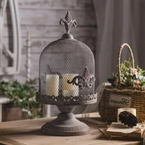 ShadeMart Dia 9.1" x 18.1" H Vintage Iron Art Candle Holder with a Removable Lid and Intricate Cut-Out Design