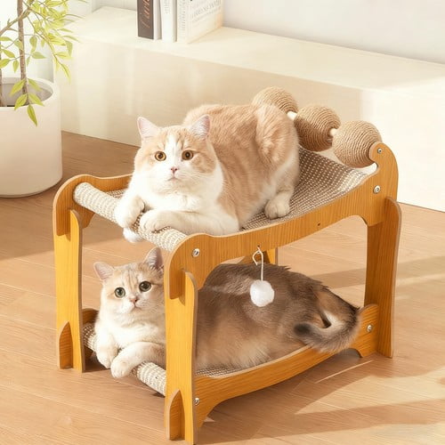 ShadeMart Double Layer Cat Bed & Scratcher - Sisal Scratching Bunk Bed with Warm, Semi-Enclosed Hideaway for Indoor Cats