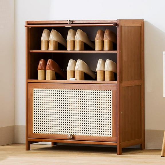 ShadeMart Entryway Shoe Storage, Shoe Rack Narrow, Flip Drawer Shoe Cabinet, Multi-Layer Tall Shoe Storage Cabinet, Shoe Cabinet Shelf (5 Tiers, 27.5" Brown)