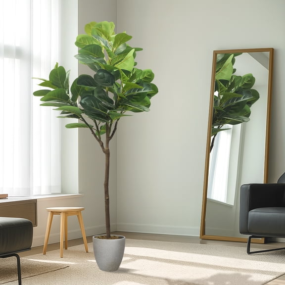 ShadeMart Fiddle 59" Leaf Fig Tree Artificial - Tall Faux Fiddle Leaf Fig Tree - Fake Fig Plant with Realistic Texture for Indoor Outdoor Modern Home House Office - Pot Style 04