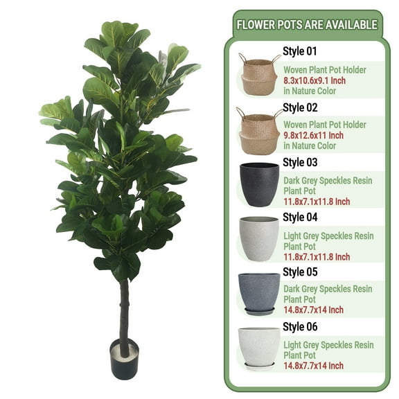 ShadeMart Fiddle 71" Leaf Fig Tree Artificial - Tall Faux Fiddle Leaf Fig Tree - Fake Fig Plant with Realistic Texture for Indoor Outdoor Modern Home House Office - Pot Style 04