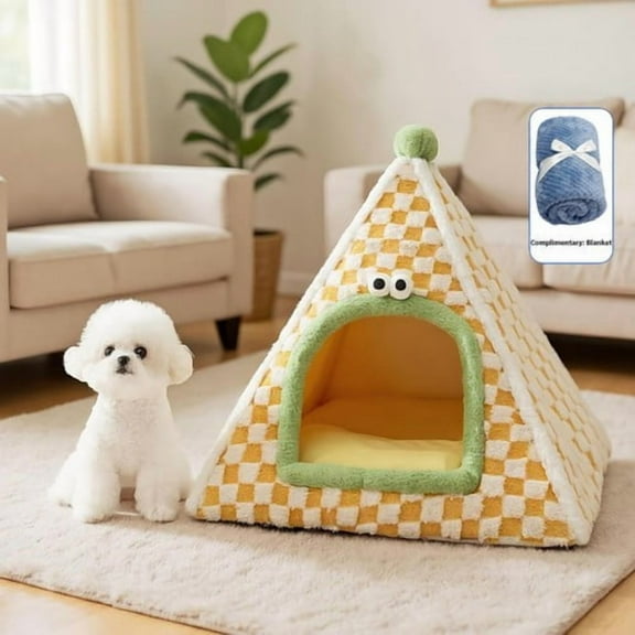 ShadeMart Foldable Cat Bed Cave with Removable Pillow, Conical Soft Pet Bed with Anti-Slip Bottom & Complimentary Blanket, Washable for Indoor Cats