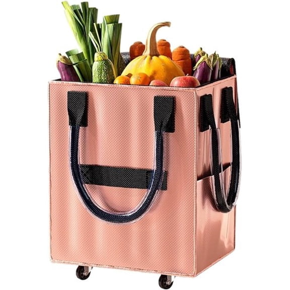 ShadeMart Foldable Shopping Cart - Large Capacity, Collapsible & Easy Roll Wheels,Pink
