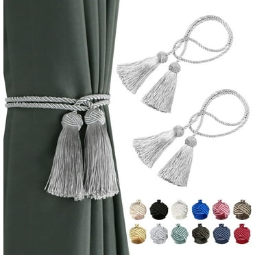 ShadeMart Gray 2PCS Curtain Tiebacks Handmade Decorative Curtain Holdbacks Rope with Tassel