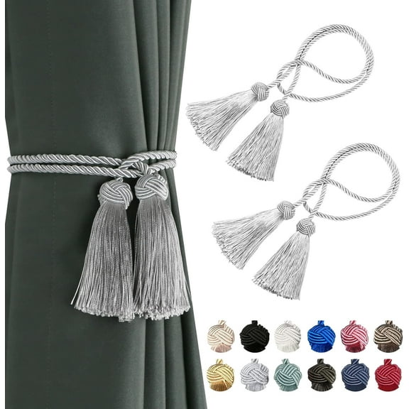 ShadeMart Gray 2PCS Curtain Tiebacks Handmade Decorative Curtain Holdbacks Rope with Tassel