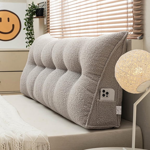 ShadeMart Grey Triangular Headboard Wedge Pillow Back Support Pillow for Sitting up in Bed Backrest Headboard Cushion Daybed Pillow with Removable Cover,78.7 * 19.6 * 7.87 Inches
