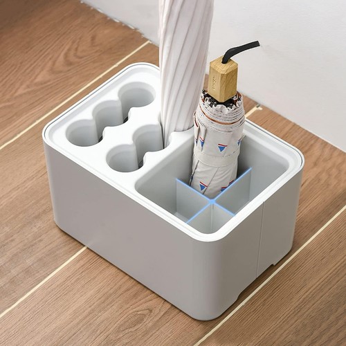 ShadeMart Grey Umbrella Stand, Plastic Drying Rack & Storage Holder with Drip Catcher, Space-Saving for Home Office Hotel