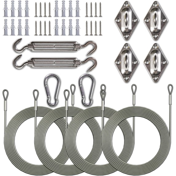 ShadeMart Hardware Kit Set for Rectangle/Square Sun Shade Sails Canopy, Easy-Tensioning, 316 Military-Grade Stainless Steel(6 Inch Hardware Kit + Cables)