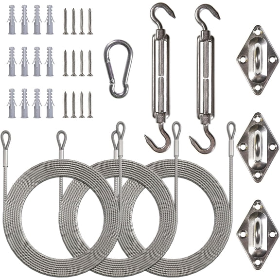 ShadeMart Hardware Kit Set for Triangle Sun Shade Sails Canopy, Easy-Tensioning, 316 Military-Grade Stainless Steel(6 Inch Hardware Kit + Cables)