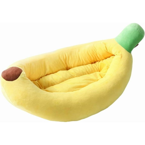 ShadeMart Large Banana Pet Bed, Fluffy Boat Shape with Removable Cushion for Cats & Dogs