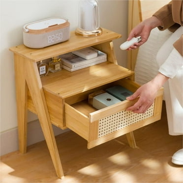 ShadeMart Nature Bamboo Nightstand, Night Stand with 1 Drawer Elegant Bedside Table End Table Side Table Nightstand for Bedroom Living Room Storage