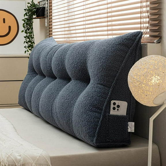 ShadeMart Navy Triangular Headboard Wedge Pillow Back Support Pillow for Sitting up in Bed Backrest Headboard Cushion Daybed Pillow with Removable Cover,78.7 * 19.6 * 7.87 Inches