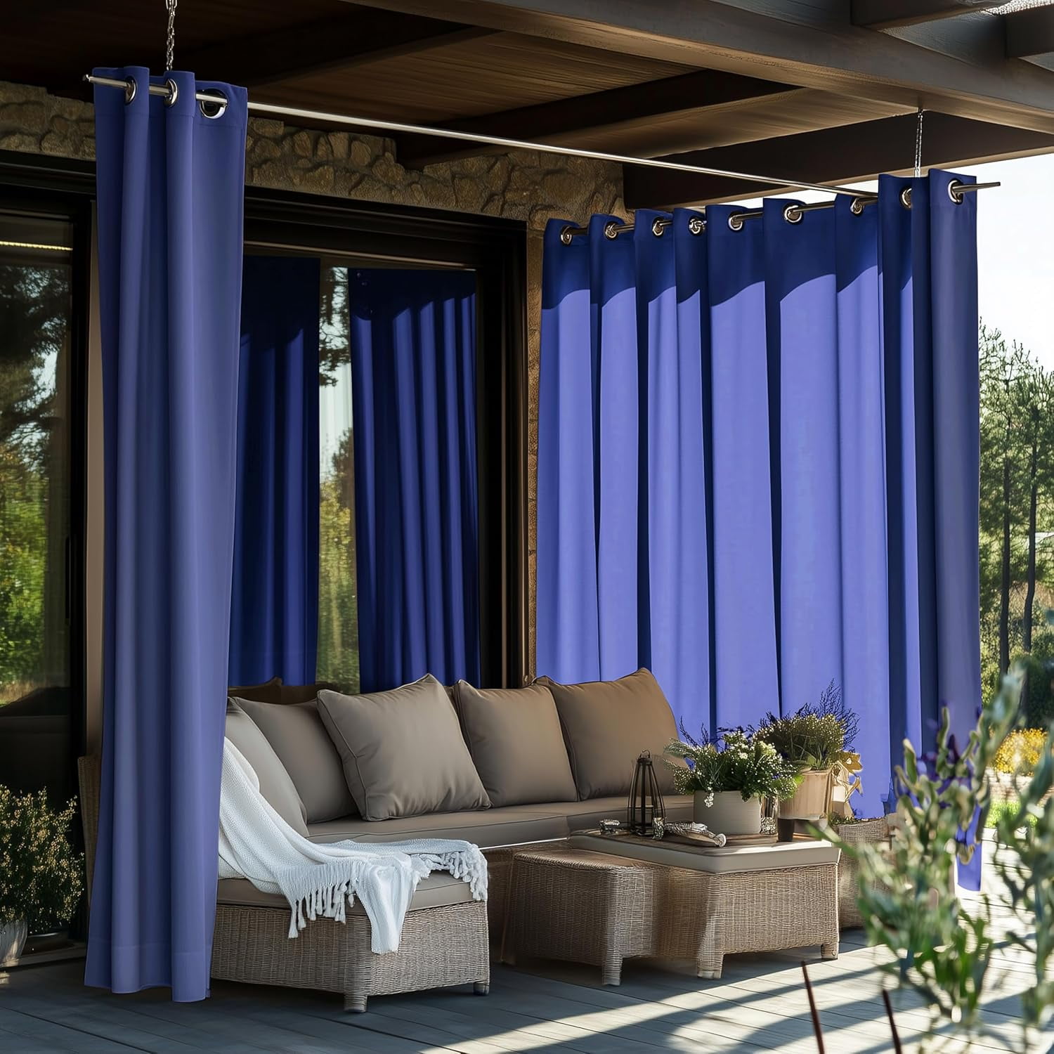 ShadeMart Outdoor Curtains for Patio, Waterproof Outside Curtains Premium Weatherproof Privacy Curtains for Porch Pergola Deck Backyard, 54W x 108L inch, Blue, 2 Panels