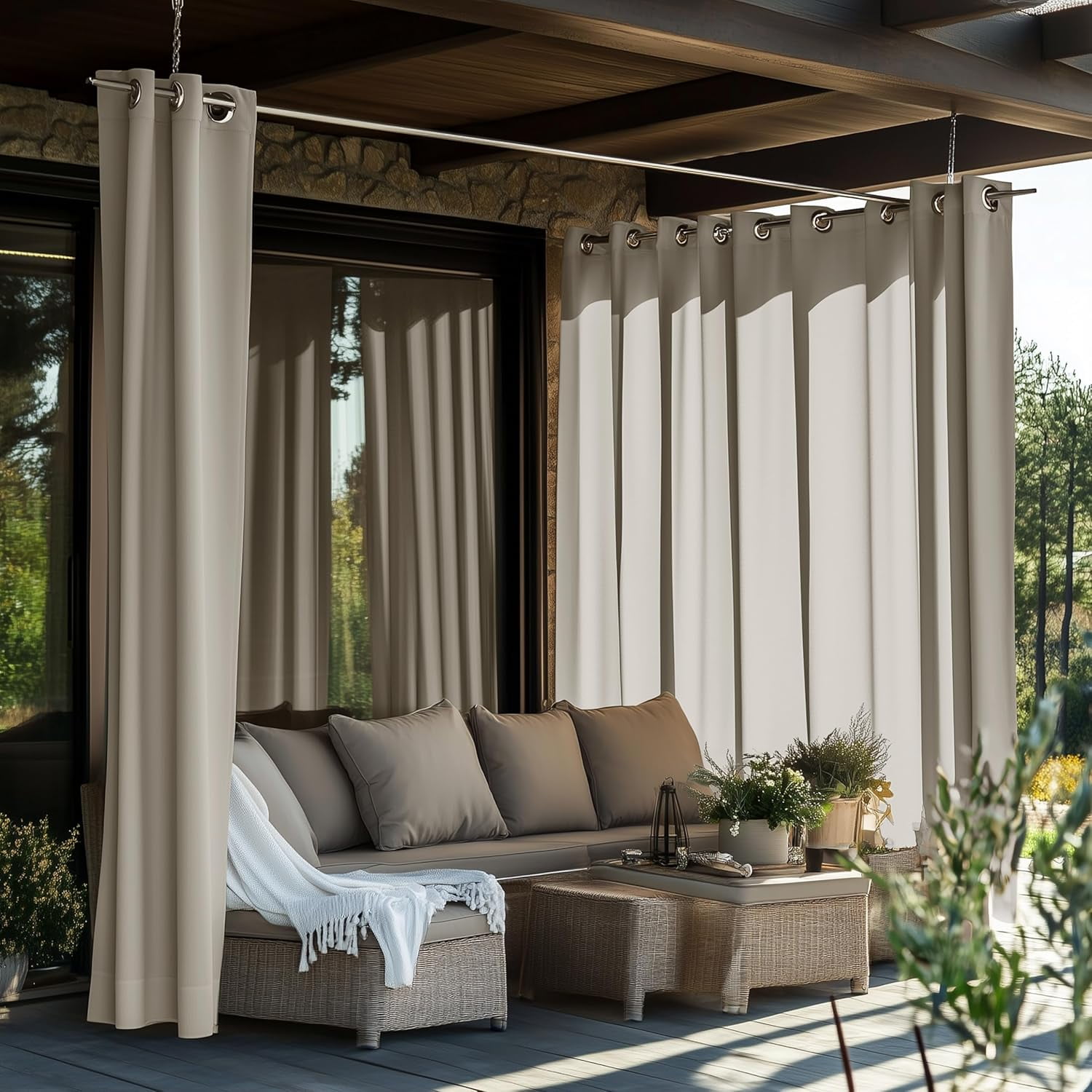 ShadeMart Outdoor Curtains for Patio, Waterproof Outside Curtains Premium Weatherproof Privacy Curtains for Porch Pergola Deck Backyard, 54W x 84L inch, Grey, 2 Panels