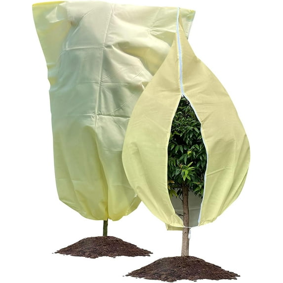 ShadeMart Plant Covers Freeze Protection Beige 2 Packs 47.2" W x 70.8" H H Shrub Covers with Zipper and Drawstring, Frost Cloth for Winter, Outdoor Plant Blankets for Cold Weather