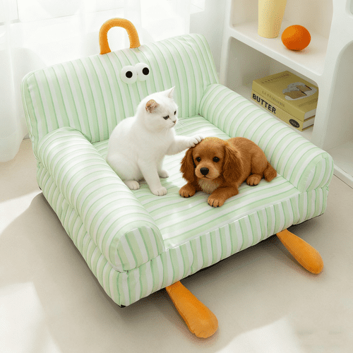 ShadeMart Plush Pet Sofa Bed in Grass Green - Small & Medium Dogs, with Removable Washable Cover