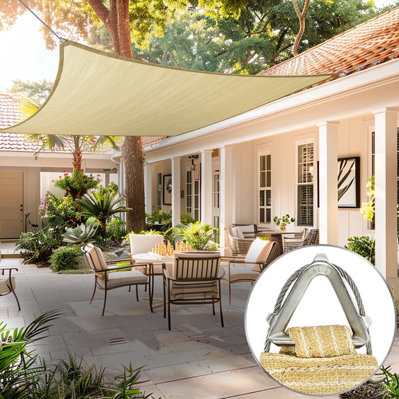 ShadeMart Pro Ring 16' x 18' Beige Customized Size Sun Shade Sail,Commercial Grade UPF50 Canopy Structure, Reinforced Corners & Edges, 260 GSM Fabric Heavy Duty -3 Years Warranty
