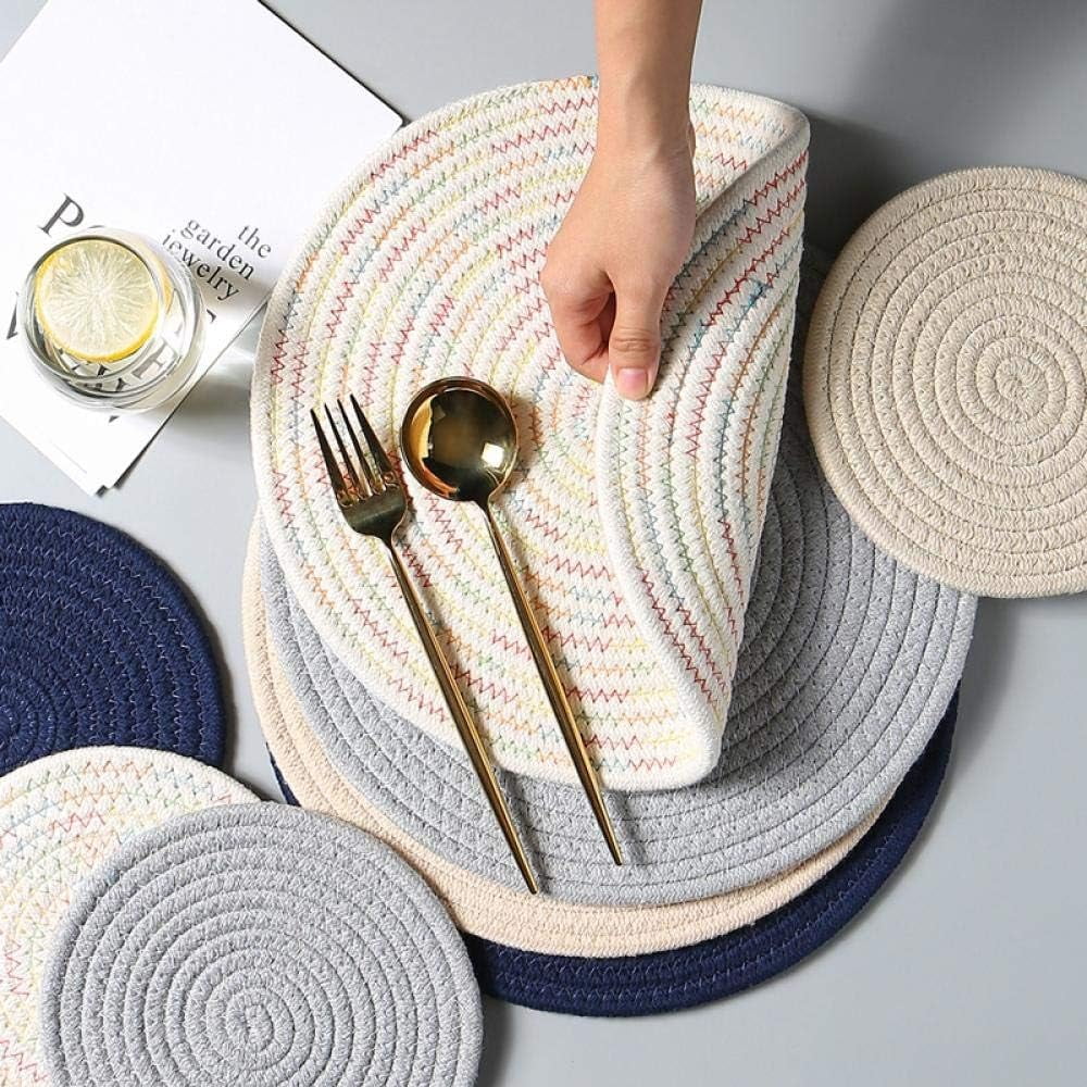 ShadeMart Round Braided Placemats Set of 4 Washable 15 inch Blue Round Table Mats Woven Place Mats for Dining Table
