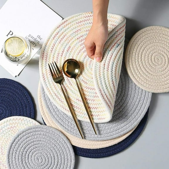 ShadeMart Round Braided Placemats Set of 4 Washable 15 inch Pink Round Table Mats Woven Place Mats for Dining Table