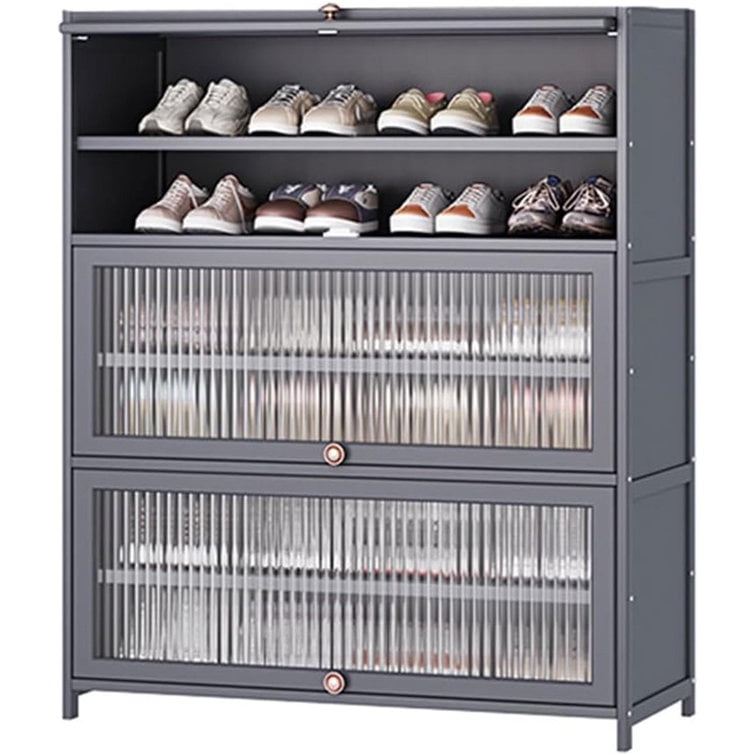 ShadeMart Shoe Rack with Door 6 Rows 32 Inch Grey Color,Black - Walmart.com