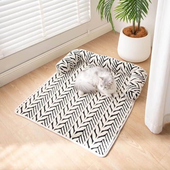 ShadeMart Washable Dog Couch Cover & Bed, Non-Slip Sherpa Fleece Mat with Bolster for Comfort and Protection