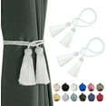thumbnail image 1 of ShadeMart White 2PCS Curtain Tiebacks Handmade Decorative Curtain Holdbacks Rope with Tassel, 1 of 6