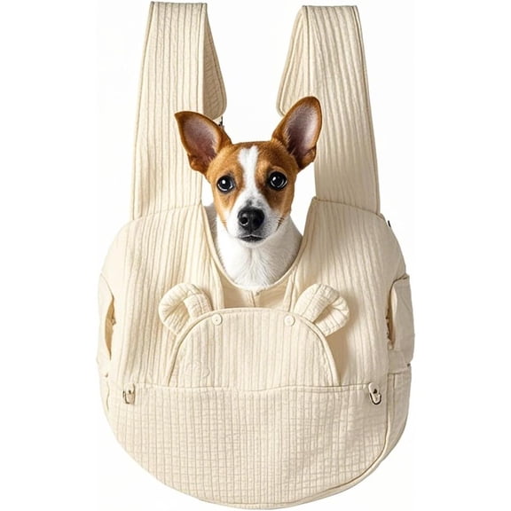 ShadeMart White Pet Carrier Backpack, Cute Bear Shape Crossbody Chest Bag, Breathable & Adjustable Travel Bag for Small Dogs and Cats