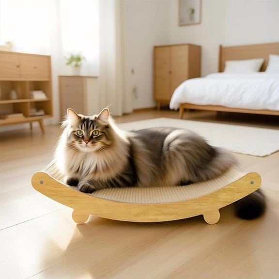 ShadeMart Wooden Cat Scratcher Bed with Sisal Post & Napping Lounge - Multi-Functional Furniture Protector for Cats & Small Pets