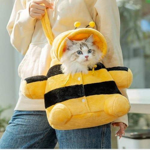 ShadeMart Yellow Pet Carrier Backpack, Plush Outing Bag with Cute Bear & Bee Design, Anti-Escape for Cats, Kittens & Small Dogs