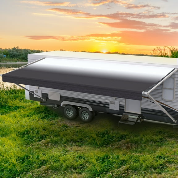 ShadePro RV Awning Fabric Replacement Premium Grade Vinyl 12' Charcoal Fade (Fabric length 11'2")