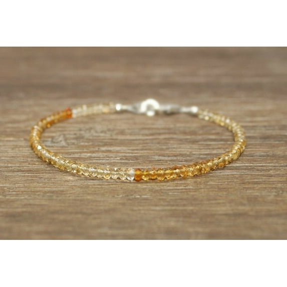 Shaded Citrine 3mm Rondelle Shape Faceted Cut Beads 7 inch Silver Plated Clasp Bracelet for men, women, unisex. Link Chain Stacking Bracelet.|LINK_06074