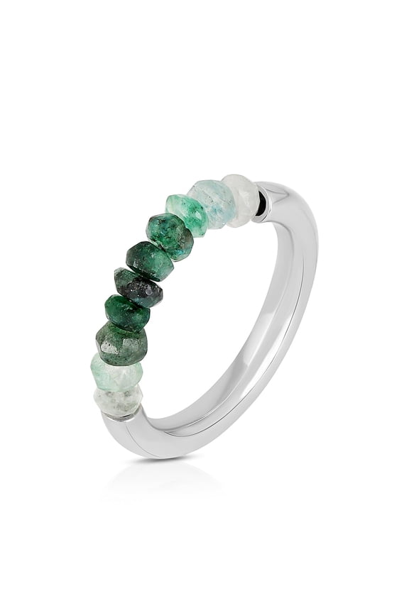 Shaded Emerald Beaded Band Ring in 925 Silver – White Rhodium (6)