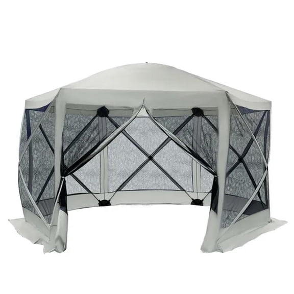Shaded Sanctuary: Hexagon Pop Up Party Tent with Mesh Netting, Beige