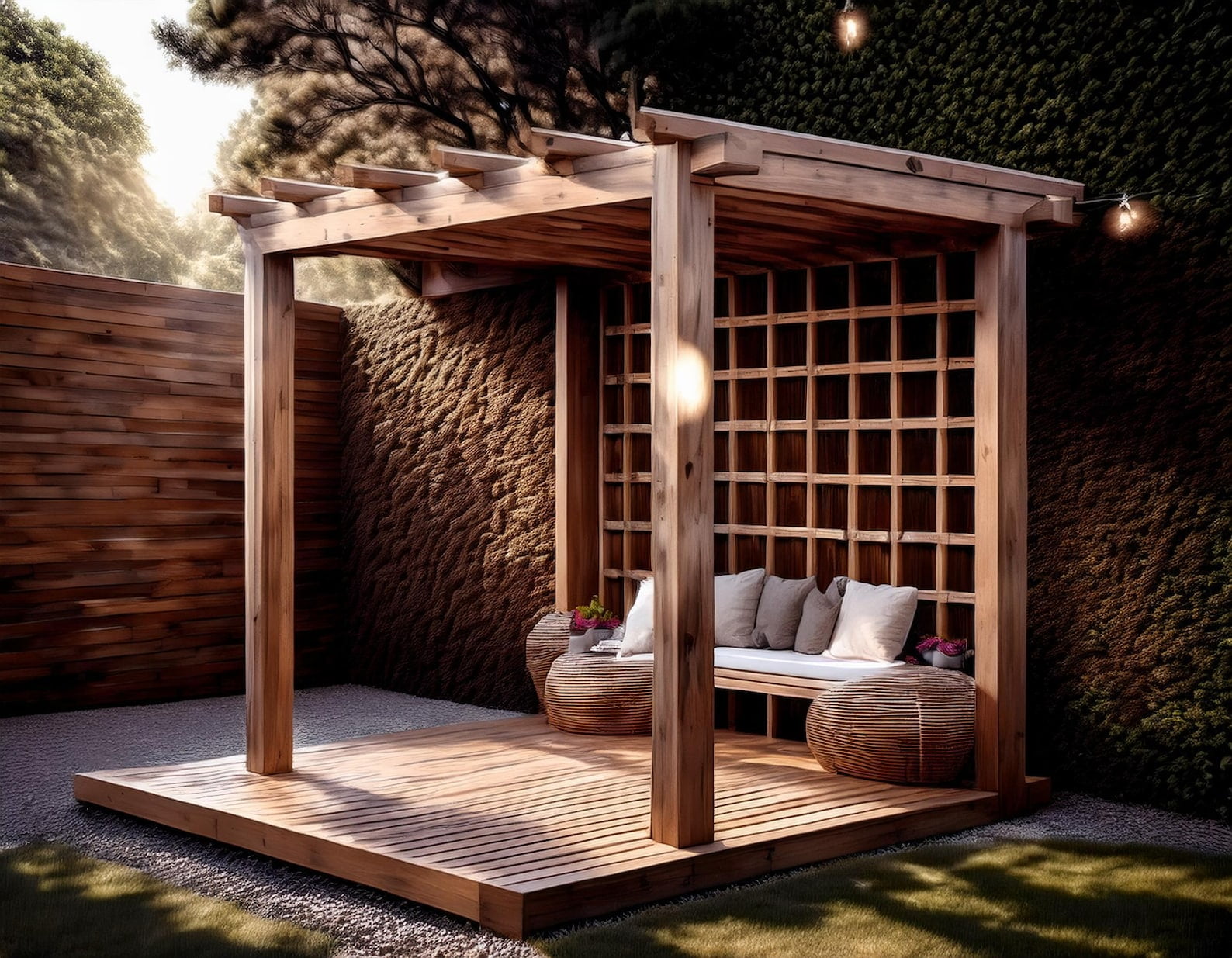 Shaded Wooden Garden Pergola Plans 13ft x 13ft US Imperial with Cut Lists (Printed Instruction Catalog)