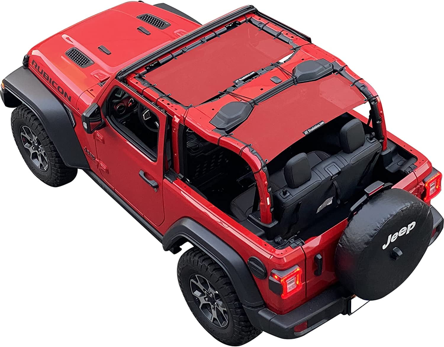 Shadeidea JL Sun Shade for Jeep Wrangler 2 Door Top Sunshade ( 2018 - Current ), Front & Rear - Cherry Red Mesh Screen Wrangler Cover, UV Blocker with Grab Bag Pouch - 10 Years Warranty