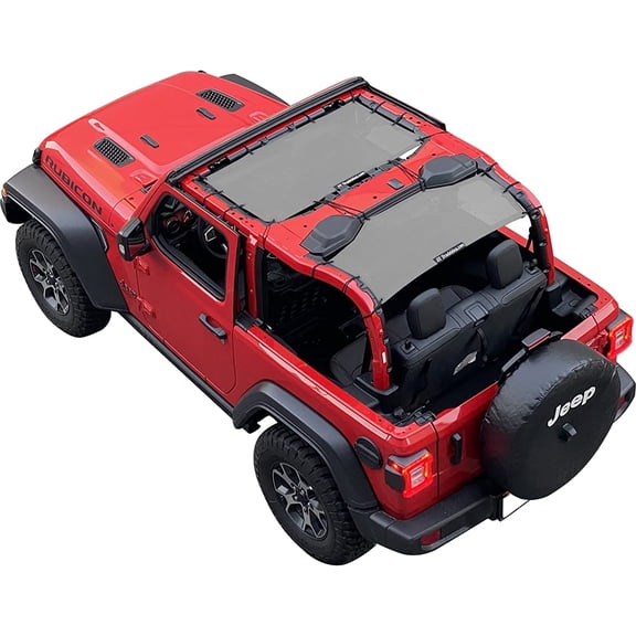 Shadeidea JL Sun Shade for Jeep Wrangler 2 Door Top Sunshade ( 2018 - Current ), Front & Rear - Gray Mesh Screen Wrangler Cover, UV Blocker with Grab Bag Pouch - 10 Years Warranty