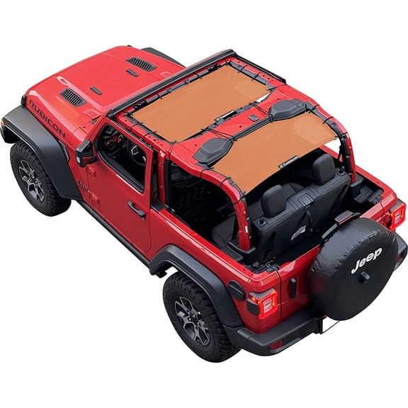 Shadeidea JL Sun Shade for Jeep Wrangler 2 Door Top Sunshade ( 2018 - Current ), Front & Rear - Orange Mesh Screen Wrangler Cover, UV Blocker with Grab Bag Pouch - 10 Years Warranty