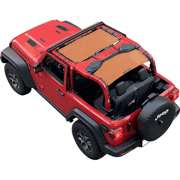 Shadeidea JL Sun Shade for Jeep Wrangler 2 Door Top Sunshade ( 2018 - Current ), Front & Rear - Orange Mesh Screen Wrangler Cover, UV Blocker with Grab Bag Pouch - 10 Years Warranty