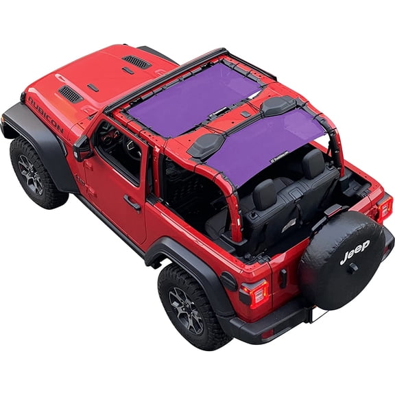 Shadeidea JL Sun Shade for Jeep Wrangler 2 Door Top Sunshade ( 2018 - Current ), Front & Rear - Purple Mesh Screen Wrangler Cover, UV Blocker with Grab Bag Pouch - 10 Years Warranty