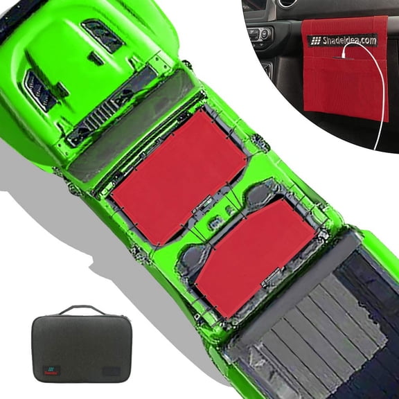 Shadeidea Jeep Gladiator Sun Shade JT 4 Door Top Sunshade, Front & Rear (2-Pieces) - Cherry Red Mesh Screen Wrangler Cover, UV Blocker with Grab Bag Pouch (2018 - Current) - 10 Years Lasting