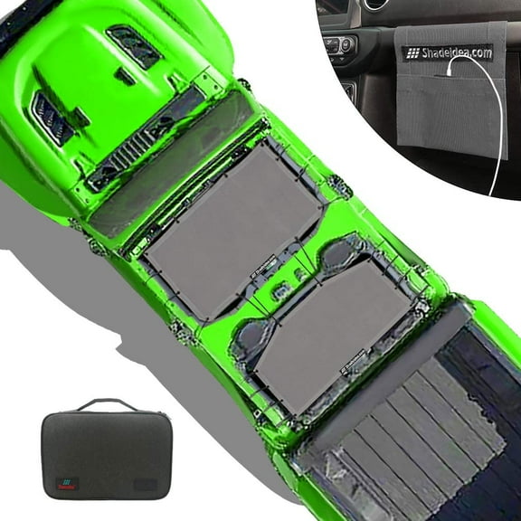 Shadeidea Jeep Gladiator Sun Shade JT 4 Door Top Sunshade, Front & Rear (2-Pieces) - Gray Mesh Screen Wrangler Cover, UV Blocker with Grab Bag Pouch (2018 - Current) - 10 Years Lasting