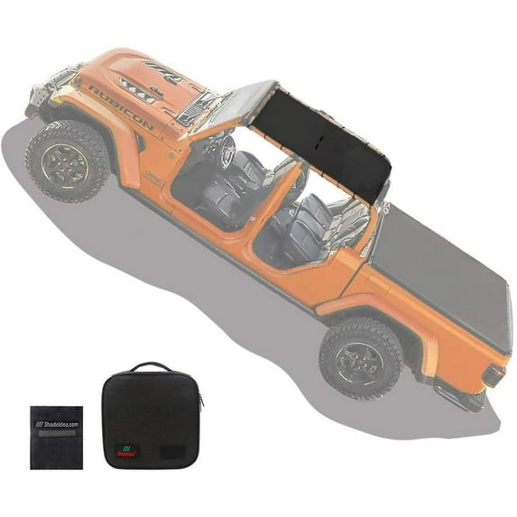 Shadeidea Jeep Gladiator Sunshade JT (2018-Curent) 4 Door Top Sun Shade Front and Rear - Black Mesh Screen Wrangler Cover UV Blocker with GrabBag Pouch 2018 2019 2020-10 Years Warranty