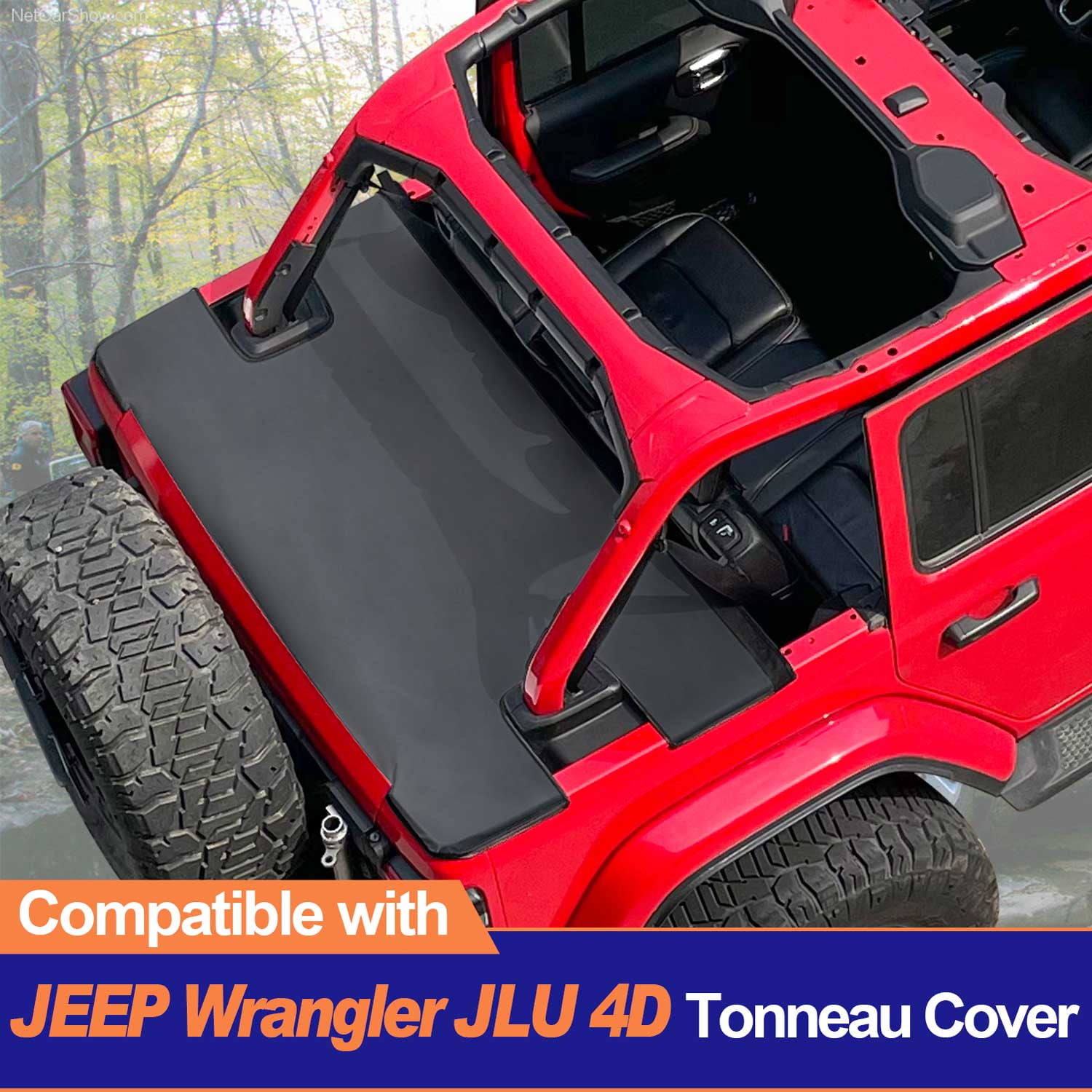 Shadeidea Jeep Wrangler Truck Tonneau Cover, Marine-Grade Vinyl Black, UV Blocker, JLU (2018-Current) 4 Door Rear  Tailgate Cover for Rubicon Sahara Sport S , 1 Piece
