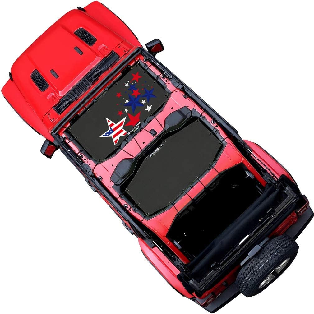 Shadeidea Jeep Wrangler Sun Shade JL 4 Door Top Sunshade, Front & Rear -(Black Mesh Screen Sunblock Cover, NO FADED Falling Star) Cover JLU (2018-Current), UV Blocker -11 Years Lasting