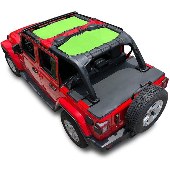 Shadeidea Sun Shade Compatible with Jeep Wrangler JL Top Sunshade Front and Rear 2 piece-Green Mesh Screen Sunshade JLU Unlimited 4 Door 2018-2023 New Model Cover UV Blocker with Grab Bag