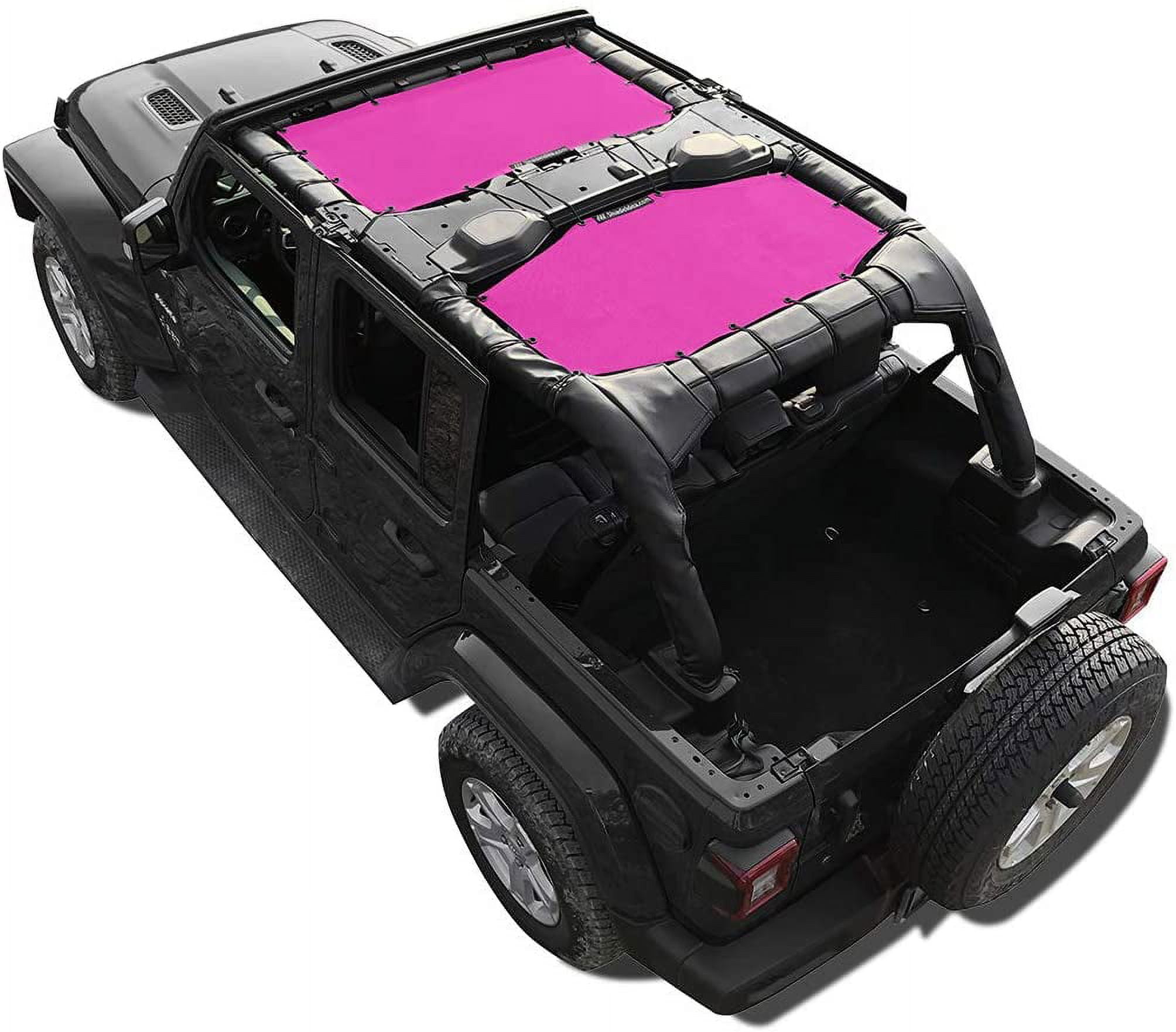 Shadeidea Jeep Wrangler Sun Shade JL Top Sunshade Front and Rear 2 piece-Pink Mesh Screen Sunshade JLU Unlimited 4 Door 2018-Current New Model Cover UV Blocker with Grab Bag-10 Years Warranty