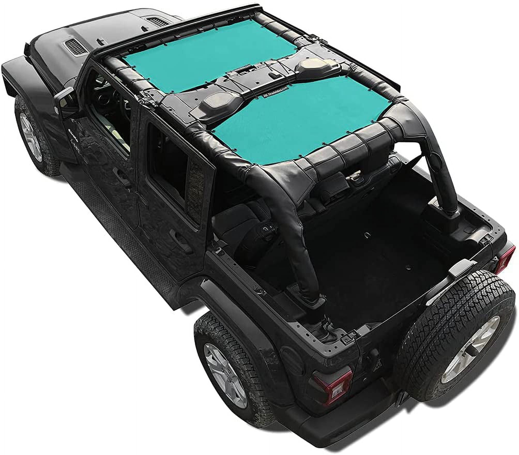 Shadeidea Jeep Wrangler Sun Shade JL Top Sunshade Front and Rear 2 piece-Tiff Blue Mesh Screen Sunshade JLU Unlimited 4 Door 2018-Current New Model Cover UV Blocker with Grab Bag-10 Years Warranty