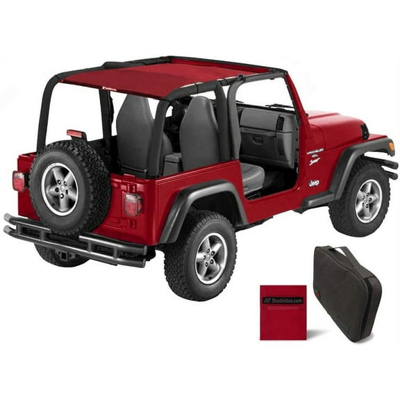 Shadeidea Jeep Wrangler Sun Shade TJ 1997-2006 Sunshade Top Front+Rear-Cherry Red Mesh Screen Cover UV Blocker with Grab Bag Storage Pouch-10 Years Warranty